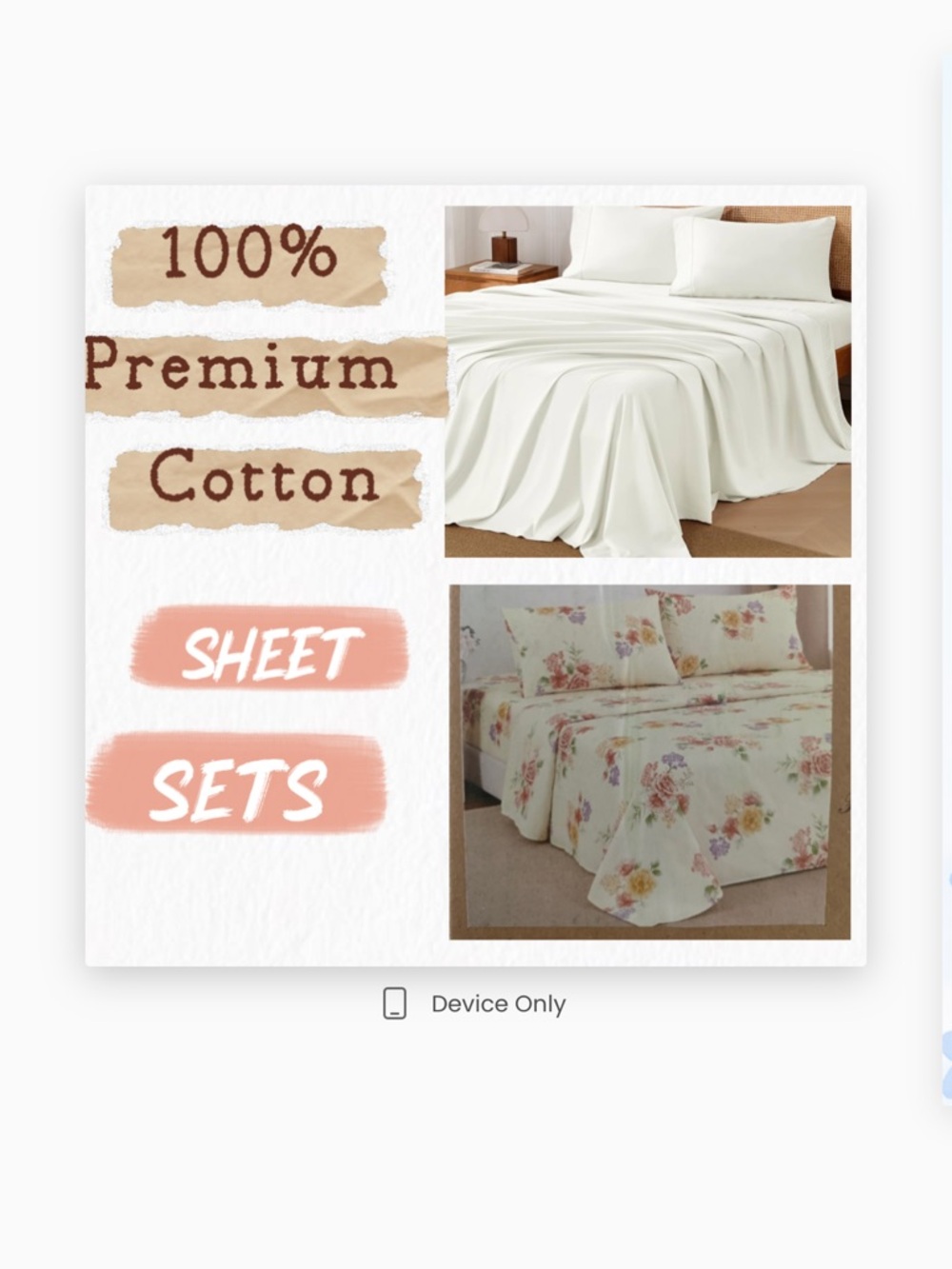 100% Cotton Queen Sheet Set Bundle Set New Ivory & Floral